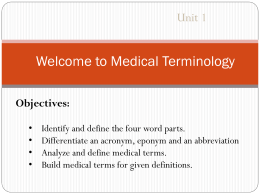 Intro to Medical Terminology