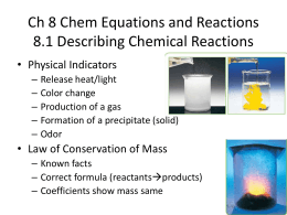 Ch 8 Chem Equations and Reactions 8.1 Describing Chemical