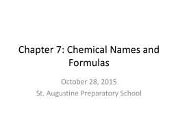 Chapter 7: Chemical Names and Formulas