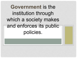 Government is the institution through which a society makes and