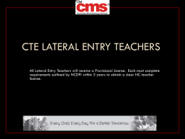 CTE Lateral Entry Teachers