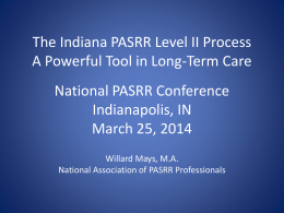 PASRR Level II as a Best Practice IN Panelist Presentation