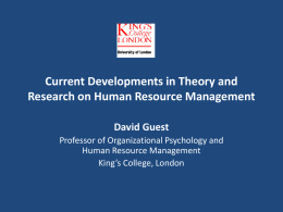 Current Developments in Theory and Research on Human