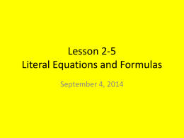 Lesson 2-5 Literal Equations and Formulas