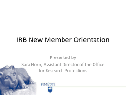 IRB New Member Orientation - Office of the Vice President for