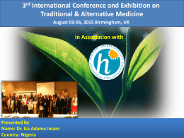 CHL: Cordia hexane leaf , CMB - Traditional Medicine Conferences