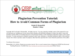 Plagiarism Prevention Tutorial - Society for the Teaching of