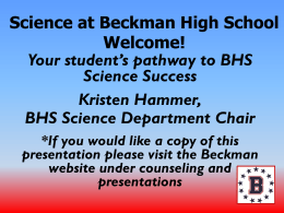 8th Grade Parent Night: Science at Beckman