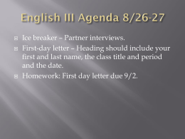 English III Agenda 8/26