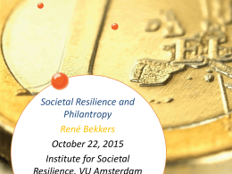 Societal Resilience and Philanthropy. Institute for