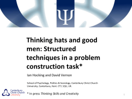 Thinking hats and good men: Structured techniques in a