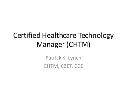 Certified Healthcare Technology Manager - HTMA-SC