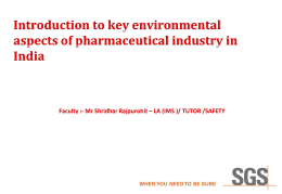 Introduction to key environmental aspects of pharmaceutical industry