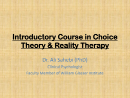 COUNSELLING WITH REALITY THERAPY