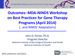 Outcomes: MDA-NINDS Workshop