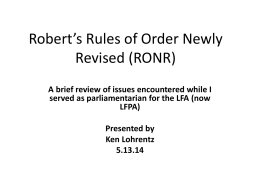 Robert`s Rules of Order (RONR)