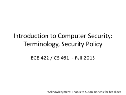 Introduction to Computer Security: Terminology, Security Policy