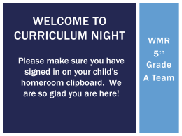 Curriculum night - Newsletter