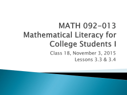 MATH 092-013 Mathematical Literacy for College
