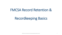 FMCSA Record Retention