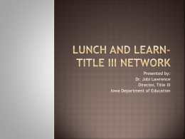 Lunch and Learn Title III Network