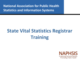 State Vital Statistics Registrar Training