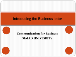 Unit 6: Introducing the Business letter