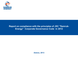 Report on evaluation of compliance with the principles Corporate