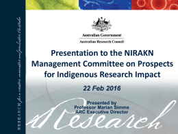 Presentation to the NIRAKN Management Committee on Prospects