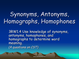Synonyms, Antonyms, Homophones, Homographs powerpoint