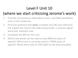 Level F Unit 10 (where we start criticizing
