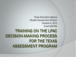 Training on the LPAC Decision-Making Process for the Texas