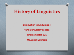 History of Linguistics - Introduction to Linguistics