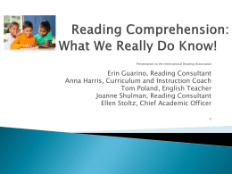 Reading Comprehension: What We Really Do Know!