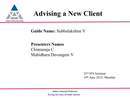 I1 - Advising a new client - the Institute of Actuaries of India