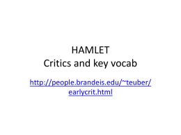 HAMLET and the Revengers tragedy critical