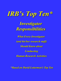 IRB`s Top 10 PI Responsibilities