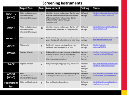 table of screening tools