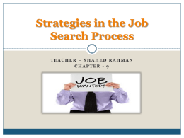 Strategies in the Job Search Process