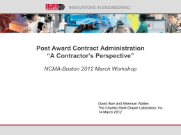 Post Award Contract Administration from an Industry Perspective