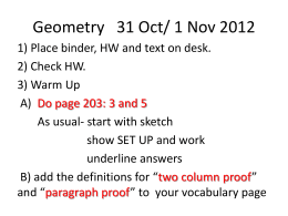 Geometry-31 October 2012 4.1 and 4.2 Triangle Sum and Isosceles