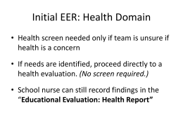 Health Report” Initial EER: Health Domain