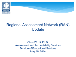 Regional Assessment Network (RAN) Update