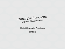 Quadratic Functions and their Characteristics