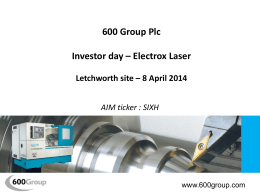 Investor visit to Electrox Laser - 8 April 2014