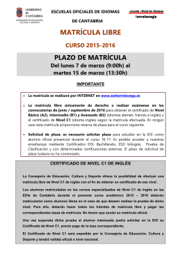 Instrucciones matrícula LIBRE 2015-16