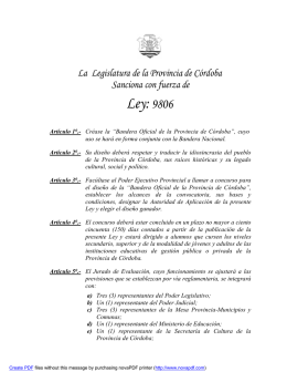 La Legislatura de la Provincia de Córdoba Sanciona con fuerza de