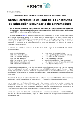 Nota de prensa: Certificación ISO 9001 a 14 IES de Extremadura