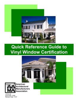 Quick Reference Guide to Vinyl Window Certification