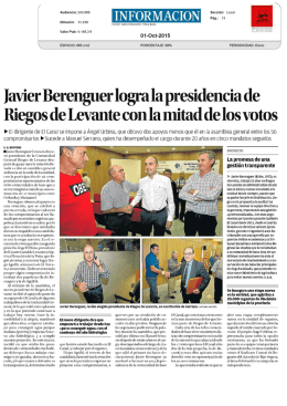 Javier Berenguer logra la presidencia de Riegos de Levante con la